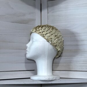 Chapeau de béret vintage des années 50 et 60, fait main, design italien, perles, paillettes crème, sz OS image 3