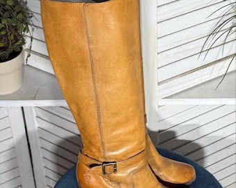 Frye vintage Y2K genuine leather caramel brown knee high boots sz 8 (M)