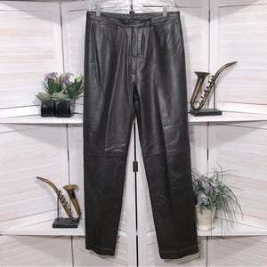 Vintage 90s made in UK genuine high-quality leather dark brown high rise mom’s style pants sz M