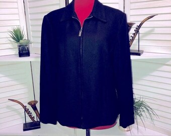 vintage Y2K Sag Harbor black wool warm zippered jacket coat blazer sz 12