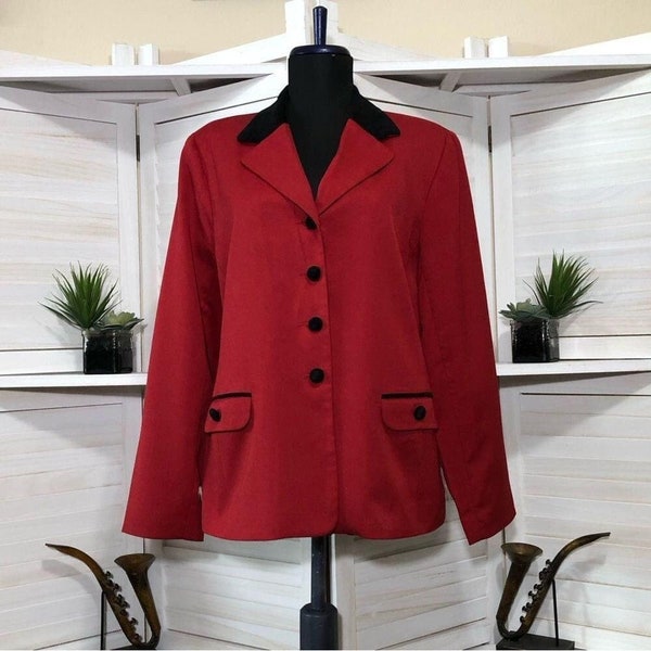 Alfred Dunner vintage 90s black velvet red wool blend blazers sz 12 P