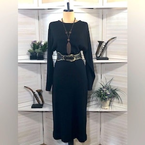 90s Y2K Wool Blend Sweater Dress: Dark Gray Long Sleeve Midi