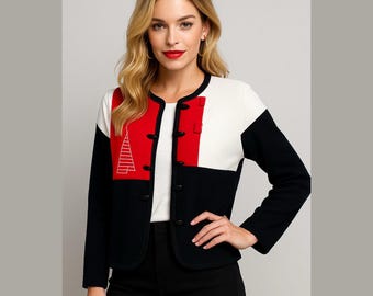 Material Things vintage 80s 90s black red white nautical color block blazer sz S