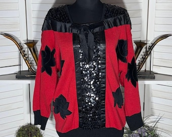 vintage 90s beaded sweater sequins oversized whimsigoth glam Holiday cocktail M