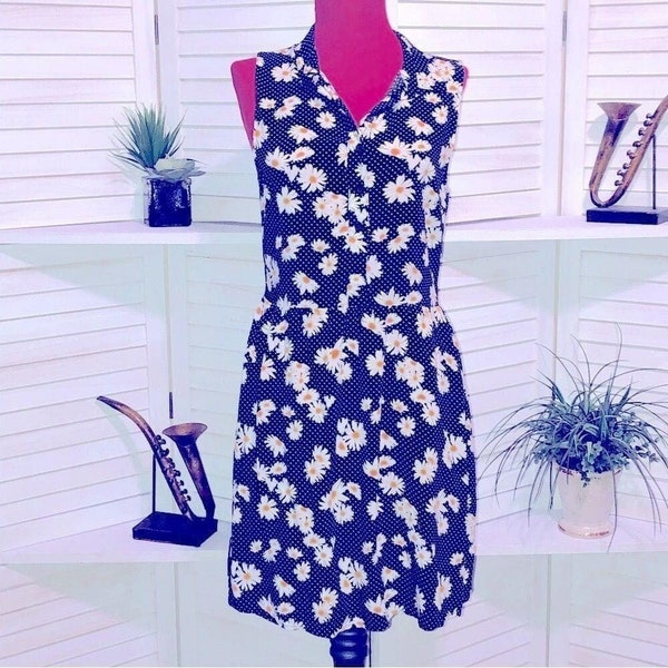 vintage Y2K cut out back daisies and polka dot print summer mini dress Sz M