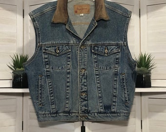 Vintage 90s Pepe Jeans London leather denim Farmboy model jeans vest Sz L