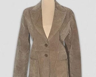 Vintage Y2K Blazer Coat Genuine Velvet Suede Leather Fully Lined Camel Brown M