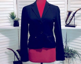 vintage 90s Y2K BCBG MAXAZRIA black fitted waist V neckline button closure blazer coat jacket sz S