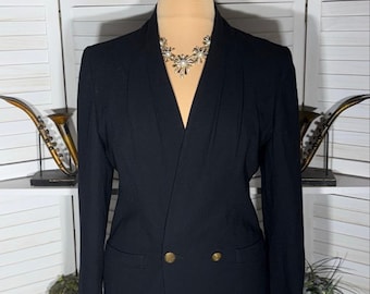 Vintage Y2K Point of View Collection black blazer golden metal buttons sz 14