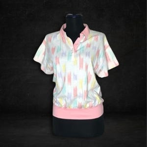 90s Sporty Polo Shirt Geometric Cotton Pastel Multicolor M