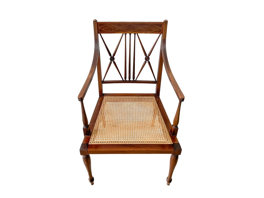 Antique Sheraton Revival Chair Cane Seat Mahogany Inlaid With X Frame ...