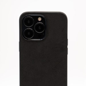 Real Alcantara leather phone case for iPhone 13 Pro - Black leather protective case - Include free MagSafe