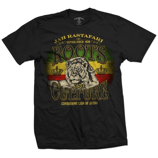 Roots & Culture Lion of Judah T-Shirt | Men's Rasta Lion Shirt | Rastafarian Clothing | Jah Rastafari Tee | Rasta Apparel