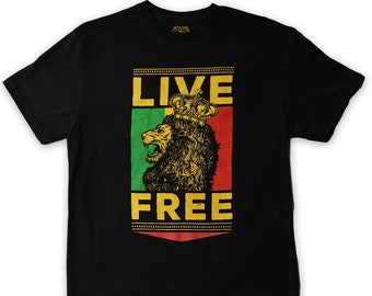 Men's Live Free Rasta Lion T-Shirt | Men's Rasta Shirt | Rastafarian Clothing | Rasta Apparel