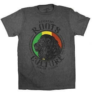 Roots & Culture Profile Rasta Lion T-Shirt | Rasta Lion Shirt | Gray Rastafari T-Shirt | Men&#39;s Reggae/Rasta Shirt | Rasta Apparel