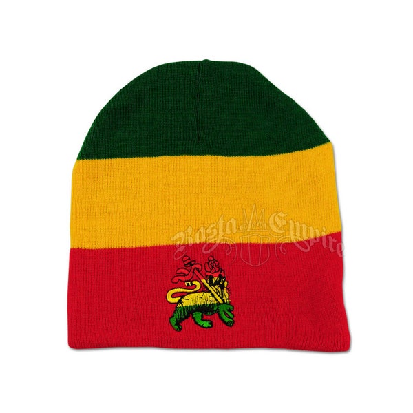 Lion of Judah Rasta Striped Beanie Cap - Rasta Beanie - Rasta Hat