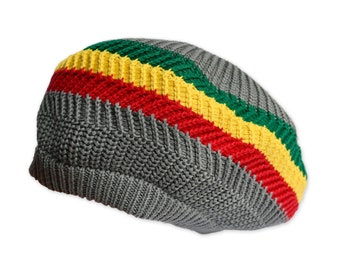 Grey & Rasta Stripe Tam | Rastafarian Headwear | Rasta Crown