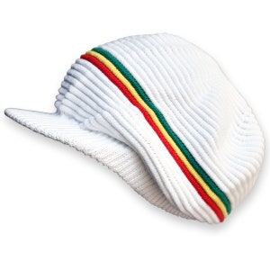 White/Rasta Stripe - Oversized Brimmed Cotton Cap - Rasta Beanie