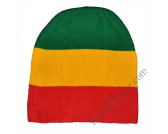 Rasta Green, Yellow and Red Beanie Cap | Rasta Hat | Rastafarian Headwear | Rasta Clothing