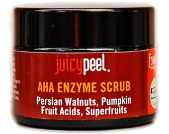 Saftiges Peel AHA Enzyme Scrub mit persischen Walnüssen, Kürbis und Superfrucht.