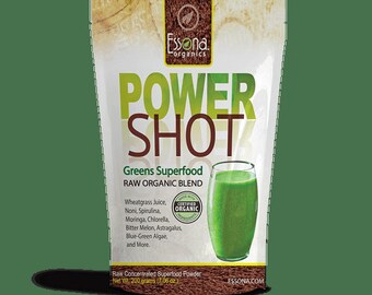 Power Shot Greens Superfood powder blend with Organic Spirulina, Chlorella, Wheatgrass, Noni, Moringa, more. 65 Servings.