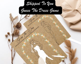 Floral Bridal Shower Game: Guess the Dress Card on Kraft Paper