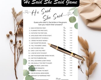 BOHO Bridal Shower Game: He Said She Said, Floral Design (Printed & Shipped)