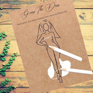 Guess The Dress Printable, Curly Hair Bride Game,  Unique Bridal Shower Game,  Printable Bridal Shower Game, Minimalist Bridal Game
