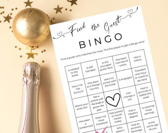 Printed Bachelorette Party Bingo Game: Find The Guest