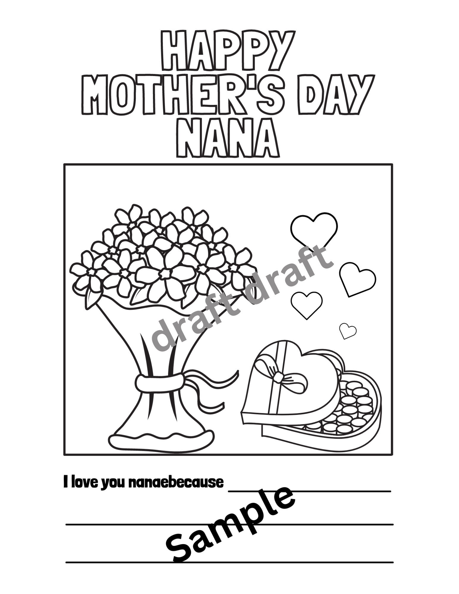 Happy Mother's Day Nana Coloring and Fill in Page for Children - Etsy