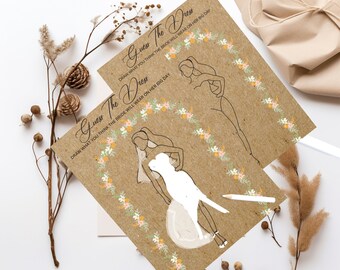 Floral Bridal Shower Game: Guess the Dress Card on Kraft Paper