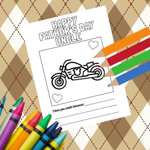 Uncle Card  Gift Father&#39;s Day Gift Coloring Page, I Love My Uncle, Harley gift Printable Instant Download Uncle gift Card for Uncle from kid