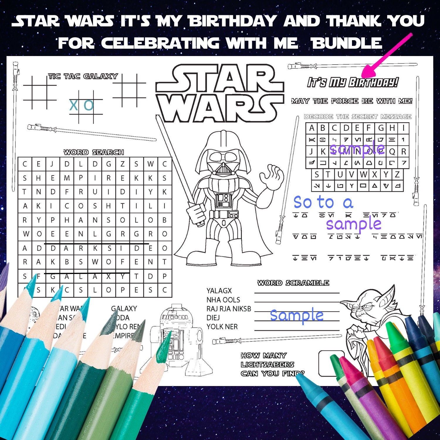 Star Wars Favor Birthday Party Game Activity Coloring Page Placement Printable Instant Download ...