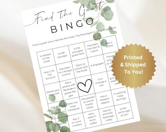 Printed Find The Guest Bingo Game: Boho Bridal Shower
