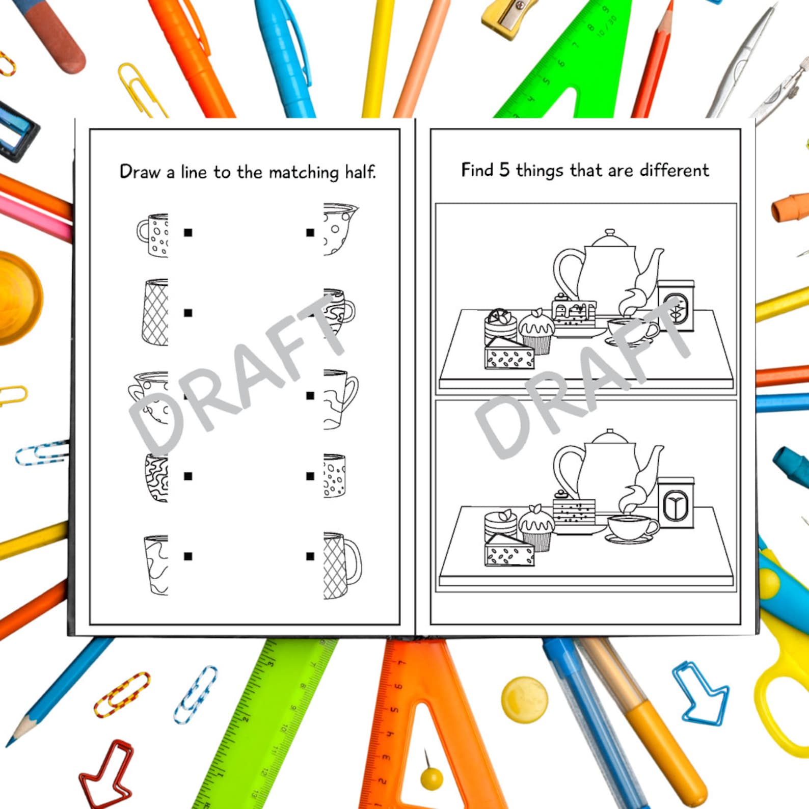 Custom Tea Party Game, Kids Tea Party Game, Tea Party Coloring Activity