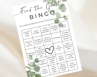 Find The Guest Bingo: Wedding Reception Game Card