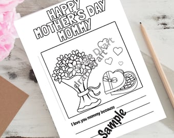 Feliz día de la madre, mamá, página para colorear y completar para niños