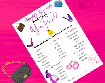 Girls Night, What's In Your Purse, Girls Night Game, Bachelorette Party, adult Game Instant Download Bridal Shower Pink Game