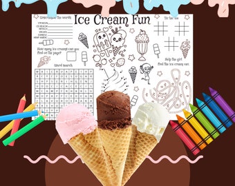 Ice Cream Party Favor Game Coloring Page and Activity Booklet