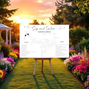 Custom Wedding Crossword Puzzle: Dry Erase Sip and Solve Sign