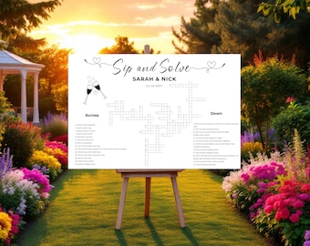 Crucigrama de boda personalizado: Letrero de borrado en seco para beber y resolver