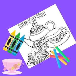 Kinder Party Thema, Kinder Mitbringsel, Mädchen Party Thema, Mädchen Mitbringsel, Tee-Party Malseite, Mitbringsel zum ausdrucken
