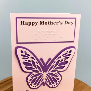 Carte de fête des mères personnalisable en braille et tactile, papillon