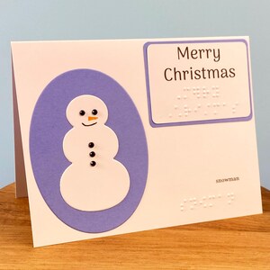 Carte de Noël personnalisable en braille avec bonhomme de neige
