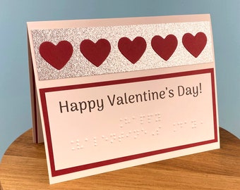 Braille Valentine's Day card with tactile hearts