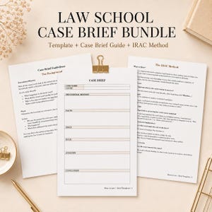 Law School Case Brief Template & Guide | IRAC Method 1L Briefing Format, Printable and Digital | Law Student Study Tool PDF