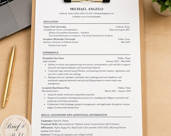 Law Student Resume Template Bundle | Editable Word Doc., Sample Resume, Builder Guide, Action Verb List | Legal Job Application Download