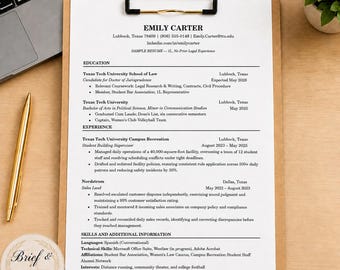 1L Resume Template for Law Students | First Year Law School Resume, No Legal Experience Format, Editable Word + Guide | Digital Download