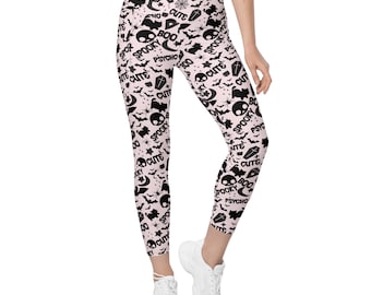 Halloween Print Leggings, Womens Halloween Leggings, Pocket Leggings, Crossover Waist Leggings , Pastel Goth