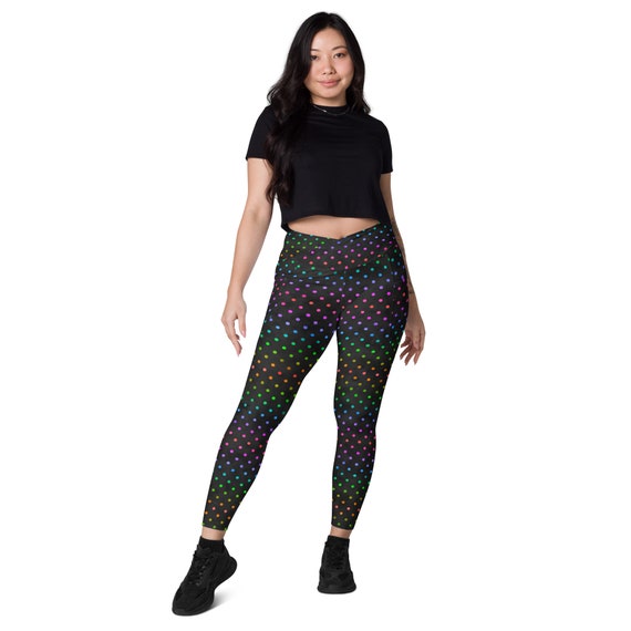 Rainbow Dot Print Leggings, Pocket Leggings, Womens Leggings, Halloween  Leggings, Plus Size Leggings, Crossover Waist Leggings 